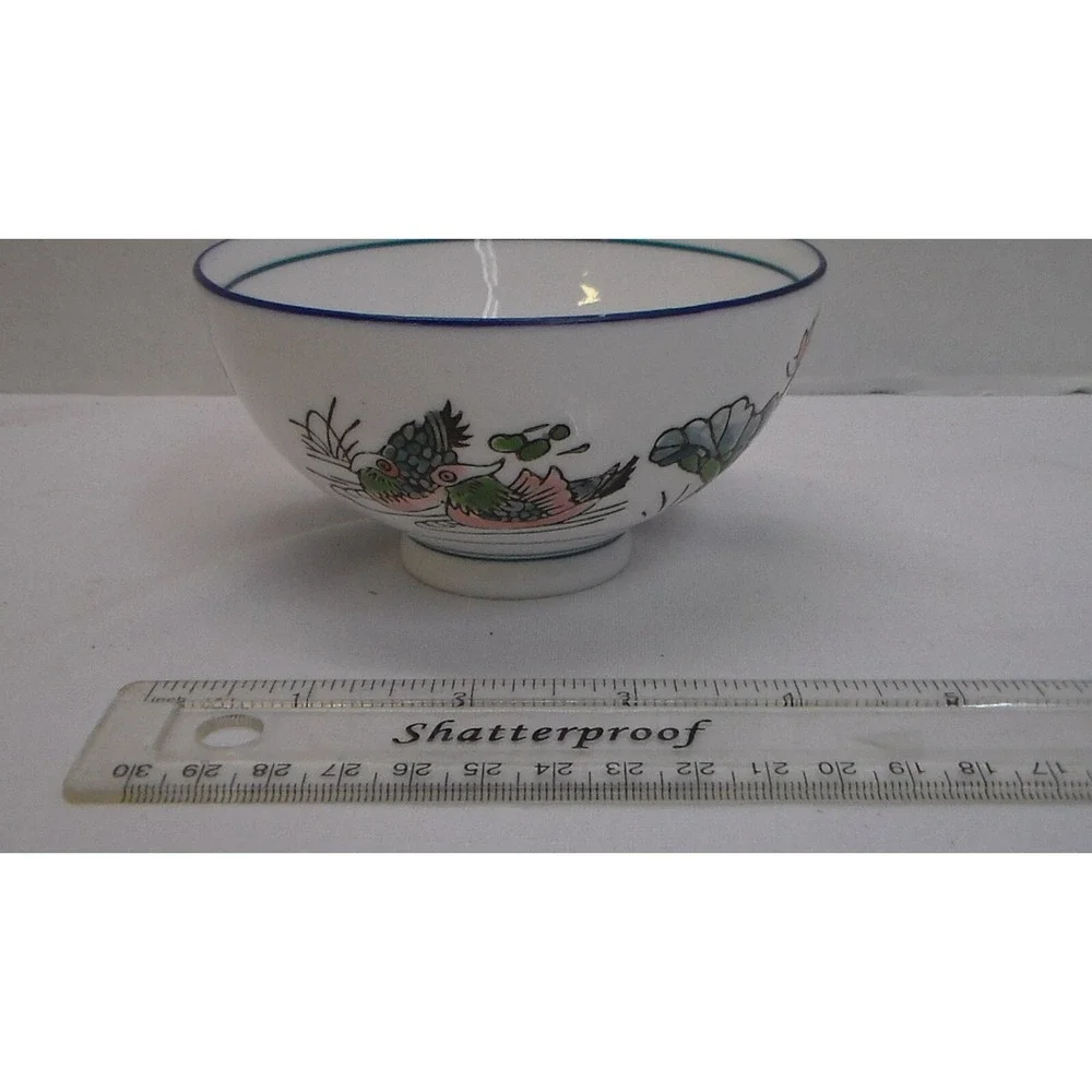 Vintage Asian Hand Painted Porcelain Rice Bowl 4 1/2